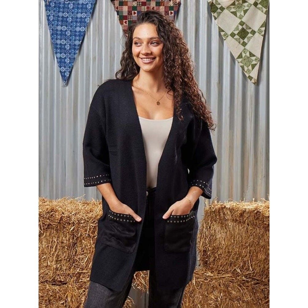 NWT This & That Studded Cardigan Sweater Women Size Large Open Front Long Sleeve